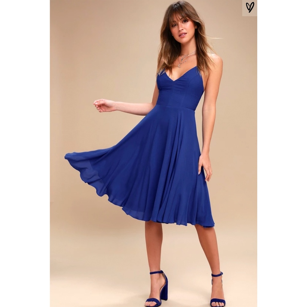 Lulus Troulos Royal Blue Lace-Up Midi Dress- NWT